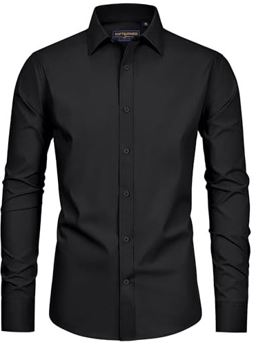 siliteelon Mens Shirts Long Sleeve Black Shirts Dress Formal Stretch Non Iron Work Business Casual Funeral Button Down Shirts M