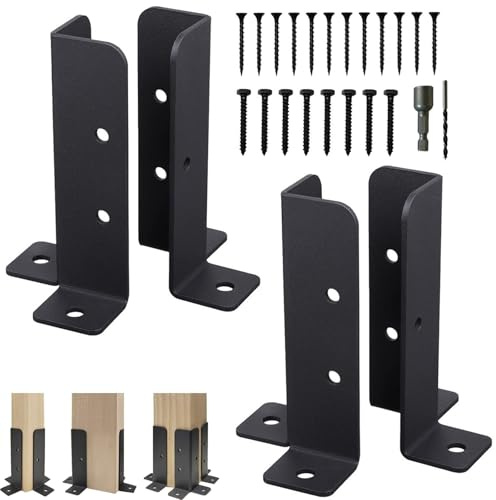 4 Pcs Supporto Palo Gazebo Regolabili, Ancoraggio Terra Pali Robusto, Kit Staffe Base Recinzione Legno Durevoli,Accessori Rinforzo Pilastro Rivestito Polvere Nero per Cassetta Lettere,Colonna Terrazza