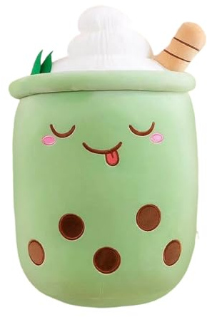 QINGZY Bubble Tea Peluche, 35cm Cuscino Morbido a Forma di Tazza Boba, Peluche Kawaii per Decorazione Letto, Divano, Ufficio, Camera, Arredo Casa, Antistress per Adulti (Verde)