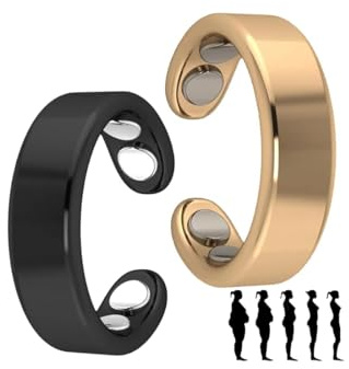 Hanaoops 2Pcs Bagues en Magnétiques pour Femmes Hommes Réglables Ouvert Anneaux Magnétiques Anti Stress Massif Anneau de Doigt avec Aimants Bague Thérapeutique Anneau (Or et noir, Taille unique)