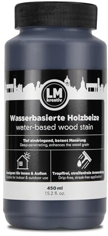 LM-Kreativ Holzbeize 450 ml - Schwarz – Wasserbasierte Lasur für Holz innen, intensive Tönung für Möbel und Bastelholz, dekorative Holzlasur innen, Wood Stain