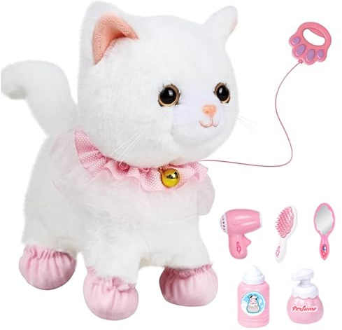 Juguete interactivo para gatos robot para niños, gatito que habla y camina activado por voz y tacto con correa de control remoto, lindos juguetes para gatos para niños niñas, cumpleaños, juego