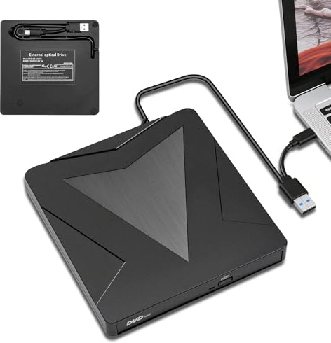 Suoxiom Lecteur CD/DVD externe, USB 3.0 et Type-C Graveur CD DVD externe, ROM +/- RW Unités portables ultra-fines de 1,27 cm DVD externe pour PC, MacBook, Windows 11/10/8/7, Linux et Mac OS