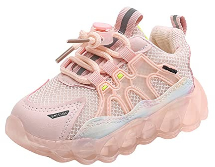 2026 Zapatillas de moda para niñas con efecto luminoso para niños activos Zapatos deportivos cómodos con suela suave, Rosa., 25 EU