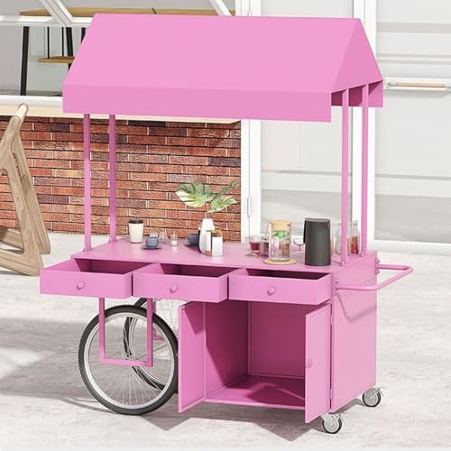 HARELA Genérico Puesto De Mercado con Toldo, Carrito de Comida Callejero, Carro de Venta Ambulante para Perritos Calientes/Salchichas/Pan, para Tiendas Mercados(Pink,140cm/55.1in)