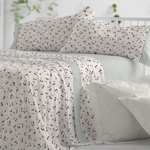 Burrito Blanco | Juego de sábanas | Cama de 150 a 160cm. (+Medidas Disponibles) | Diseño 546 | Color Cereza (150-160x190/200cm.)