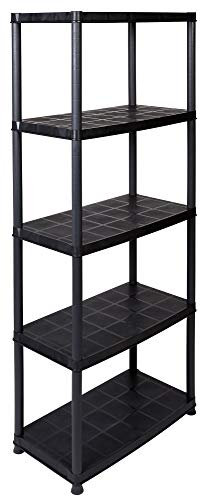 Super-Deal: Kunststoffregal mit 5 Böden und Einer Traglast von 30 kg pro Boden (gesamt 150 kg), teilbar als 3+2 Regal durch modularen Aufbau sowie zusätzlichen Kappen und Füße