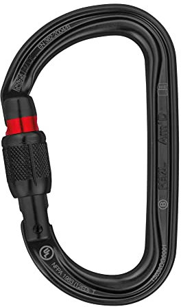 PETZL asymmetrischer Aluminium-Karabiner in D-Form von Petzl - M34A BL Schraubschloss, schwarz M34A SLN