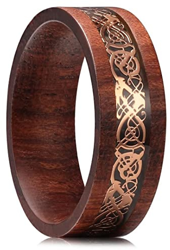 King Will 8mm Sandalwood Inlay Rose Gold Celtic Wedding Engagement Ring Band Comfort fit 11