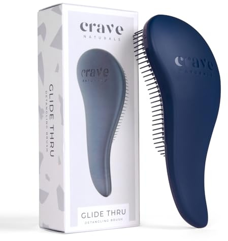 Crave Naturals Cepillo desenredante Glide Thru para cabello de adultos y niños. Cepillo desenredante para cabello natural, rizado, liso, húmedo o seco Cepillo de peinado (azul)