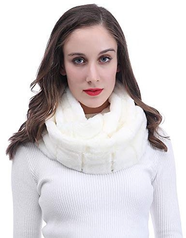 Lina & Lily Faux Fur Winter Double Loop Infinity Scarf (Cream White)