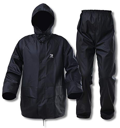 Commercial Rain Jacket with Pants for Men Women Rain Suits Waterproof Heavy Duty Foul Weather Gear(Black, Medium)