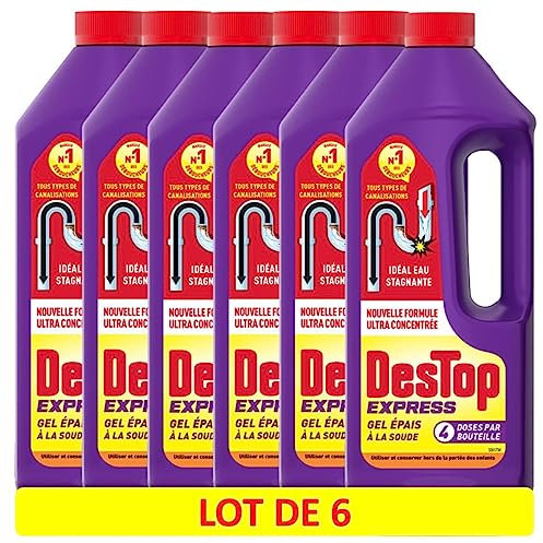 DESTOP Déboucheur Gel Express - Le lot de 6 x 4 doses Flacon de 950ml