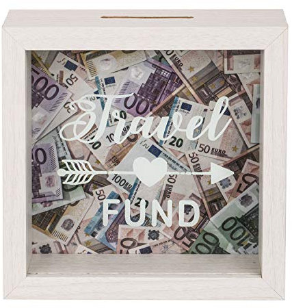 Out of the blue Salvadanaio bianco in legno, Travel Fund, ca. 15 x 15 cm