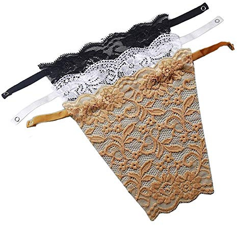 YEKEYI - Paquete de 3 camisolas con clip para colocar en el sujetador, pedazo de tela para cubrir con acabado de encaje, Encaje Negro Blanco Beige, Taille unique