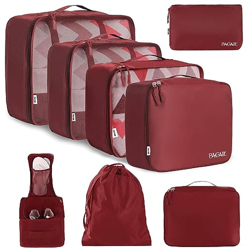 BAGAIL 8 Teilige Packwürfel, Kleidertaschen, Packing Cubes, Verpackungswürfel, Packtaschen Set für Urlaub und Reisen, Kofferorganizer Reise Würfel, Ordnungssystem für Koffer