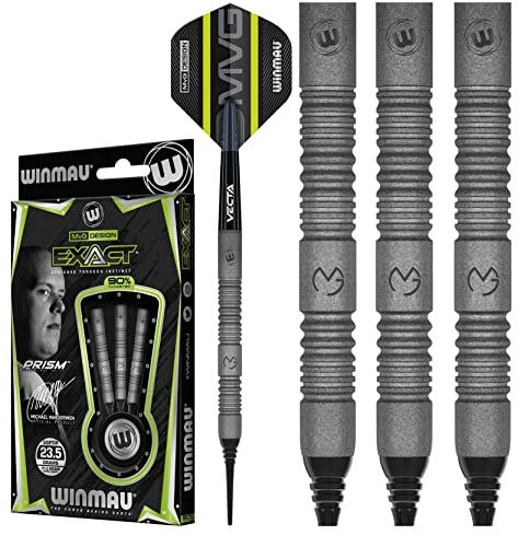 WINMAU MvG Exact 21.5 Gramm Profi Wolfram Softip Dartpfeile Set mit Flights und Schäfte