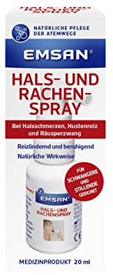 Emsan® Hals- und Rachenspray | Bei Halsschmerzen, Hustenreiz und Räusperzwang | Spray mit natürlichem Quellsalz gegen Halsbeschwerden | Reizlindernd | 20 ml (1er Pack)