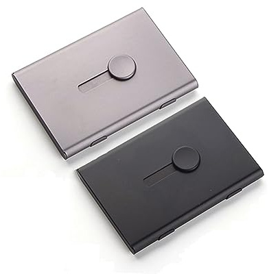 Confezione da 2 custodie per biglietti da visita, portatessere estraibili e portatili, in metallo, per uomini e donne, regali aziendali [nero + grigio]