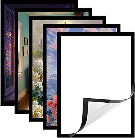 AOROPS Diamond Painting Rahmen, 5 Stücke Bilderrahmen 30 x 40 cm 5D Diamond Painting Bilder Bilderrahmen, Schwarz Selbstklebend Magnetisch Bilderrahmen für Wand Fenster Tür