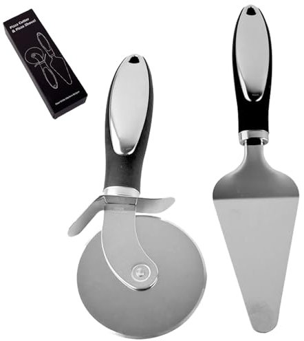 DKDDSSS Rotella Tagliapizza, con1 pcs Pala di Formaggio, Rotella Pizza, Taglia Pizza con Manico Impugnatura Antiscivolo Design, Lavabile in lavastoviglie (Nero)