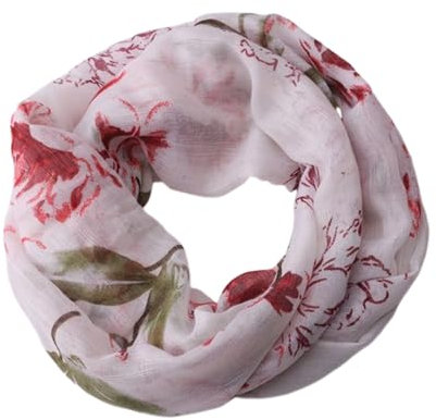 Kabelife Damen Mädchen Rundschal Loopschal Loop Schal mit Blumen Muster Schlauchtuch Baumwolle-Leinen Schlauchschal Halstuch (Weiß)