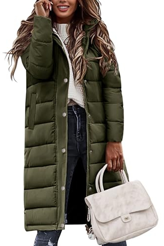 Vancavoo Piumino Lungo Donna Cappotto Invernale Trapuntato con Cappuccio | Giubbotto Caldo Idrorepellente con Zip e Bottoni Automatici, Spacchi Laterali con Zip e Tasche Oblique