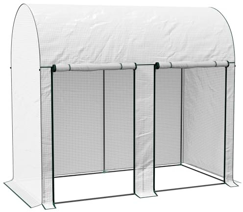 Outsunny Serra da Giardino da 2 m², Serra per Piante con 2 Porte a Cerniera Avvolgibili, Copertura in PE 140 g/m² Anti-UV, 2x1x1.78 m, Bianco