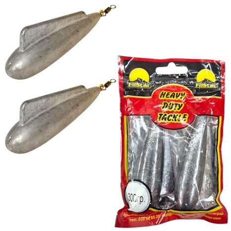 PRO FILSTAR Lot de 2 plombs de pêche à la traîne - 300 g - Poids de pêche avec émerillons - Plomb de pêche à la traîne - Plomb de pêche - Montage en mer - Poids en plomb - Kit de sport - Fishing