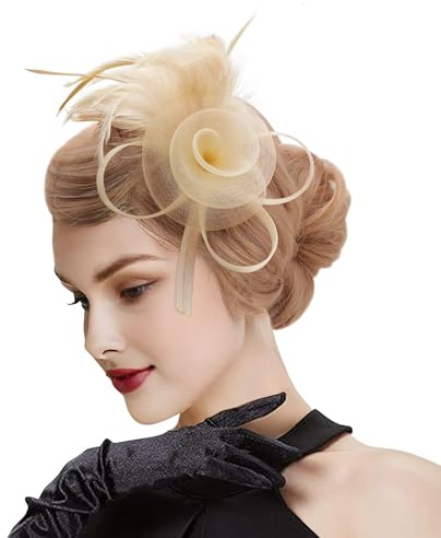 DRESHOW Fascinatori Cappello Fiore Mesh Piume Accessori Cocktail Party Accessori Cappello Elegante in Rete, per Feste, Cocktail, Matrimoni per Ragazze e Donna