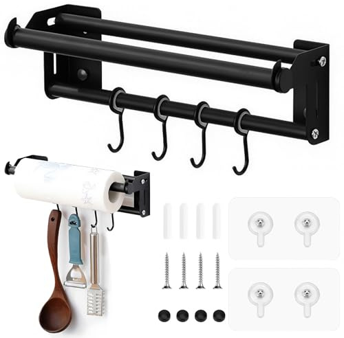 NZZVNZ Toallero Rollo de Cocina 29CM Portarrollos Cocina Papel Soporte de Papel 2 Formas de Instalar para Cocina y Baño Negro