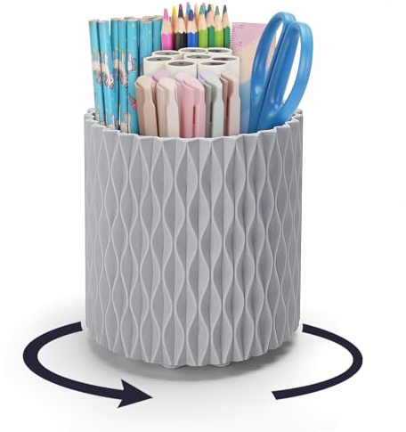 Stifte Organizer,Stilvoller Rhombus-Schreibtisch Organizer mit 360° Drehfunktion,Stiftehalter mit 5 Fächern als Schreibtisch Organizer Kinder für Büro,Schule,Zuhause und Kunstbedarf(Dunkelgrau)