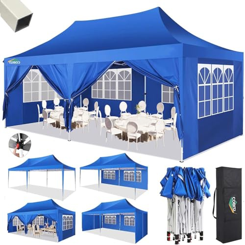 COBIZI Gazebo 3x6 Pieghevole Impermeabile con 6 Parete Laterale, Gazebo Esterno resistente 3x6 per Feste Campeggio Spiaggia Giardino Commerciale, Tendone Portatile(3 per 6m Blu)