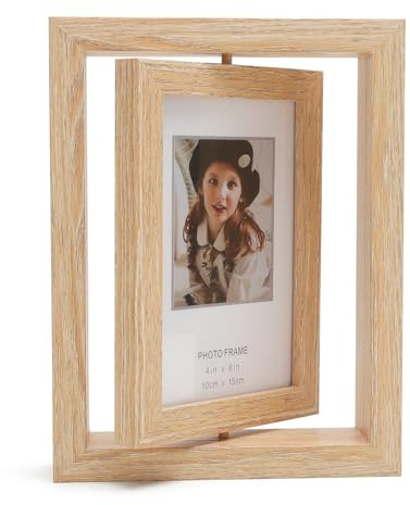 VOSSOT Cornice Foto in Legno, Cornici Foto Personalizzata Girevole 360° Porta Foto da Tavola, Cornice 10x15 per 2 Fotografie, Portafoto per Matrimoni, Cartoline, Famiglia, Scrivania E Ufficio