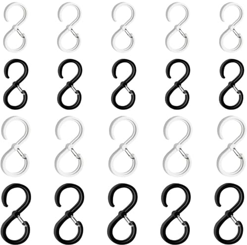 HoAhaMay 20 pièces Crochets en S en plastique avec verrouillage de sécurité, crochets en S antidérapants adaptés aux armoires, cuisines, salles de bains, chambres, bureaux (noir/blanc)