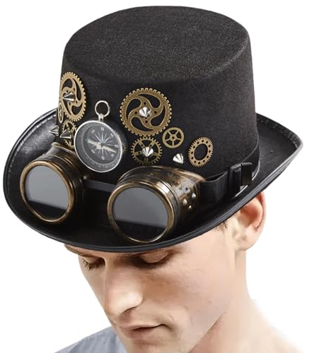 Comebachome Sombreros de copa Steampunk, sombrero de disfraz Steampunk, sombreros de copa góticos unisex, sombrero de disfraz con gafas negras, decoración
