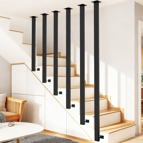 Geländer Treppe Innen, L-förmige, Treppengeländer Innen Seitliche, Geländer Metall, Treppengeländer, Handlauf Treppe Schwarz, Modern für Dachboden, Veranda, Eingang (60cm)