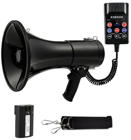 Mégaphone avec Bluetooth & Sirène, Portée de 2000m, Mégaphone Portatif avec Microphone Amovible, Haut-Parleur Rechargeable avec Sirène pour Événements Extérieurs, Contrôle de Foules, Sport