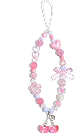 Ouligay Phone Charm Strap Cherry Phone Charm Cute Phones Lanyard Wrist Beaded Camera Strap Wrist Chain String for Bag Case Camera Bags Pendants Decor