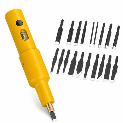 SUZLAZYR Mini Gouge Électrique pour La Sculpture sur Bois, Ciseau À Bois Électrique Portable Et Rechargeable, avec 20 Lames De Rechange pour Le Travail du Bois Et Les Loisirs Créatifs