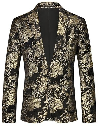 Blazer Homme À Motif Cachemire, Blazer Jacquard Floral De Luxe, Coupe Ajustée, Revers Cranté, Veste De À Un Bouton, Idéal pour Les Invités De Mariage, Les Soirées Et Les Dîners. Noir
