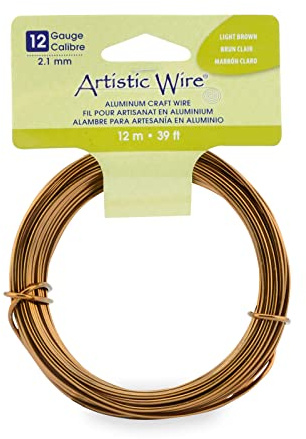Artistic Wire Aluminum Craft Wire, 12 Gauge - Bendable, Floral, Armature, Sculpture, Jewelry Making, Round, Light Brown, 39.3 ft