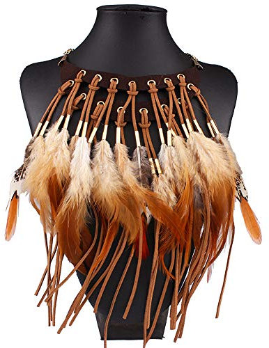 Amorar Halskette Indianer, Frauen Choker Schmuck Retro Anhänger Halskette Federhalskette Halsschmuck Legierung Boho Lang Sweater Kette Kopfschmuck Geschenk Karneval Kostüm Party Zubehör
