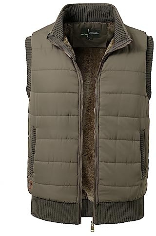 KTWOLEN Gilet Polaire d'extérieur pour Homme Gilet Chaud d'Hiver Veste sans Manches Doublée Polaire Manteaux avec Poches, Kaki, L