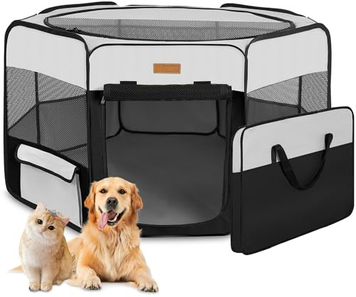 Akinerri Corralito portátil Plegable para Mascotas, para Perros, Gatos, Cachorros, Perros, Gatos, Interiores y Exteriores, Cubierta de Malla extraíble