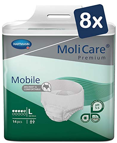 MoliCare Premium Mobile Einweghose: Diskrete Anwendung bei Inkontinenz für Frauen und Männer; 5 Tropfen, Gr. L (100-150 cm Hüftumfang), 8x14 Stück