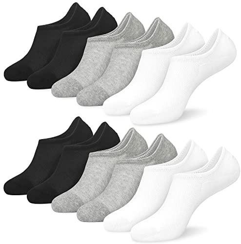 srclo Womens Black White No Show Socks, Ladies Non Slip Low Cut Sock for Womens 4-7,Breathable Invisible Trainer With Silicone Stripes 6pairs