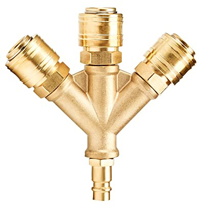 Tryckluftsfördelare 3-vägs med kopplingar mässing kopplingskontakt, ZITFRI W fördelare luftfördelare 3 tryckluftsfördelare NW7,2 1/4AG plug-in nippel tryckluftskoppling snabbkoppling luftslang