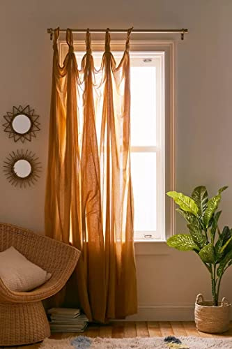 Honey Color Solid Tab Curtain 2 Panel – Twist Cotton Tab Top Panel –Knotted Custom Color and Sizes Living Room Draperies Knot Loops Handmade (25X72 Inches)