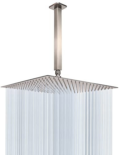 Regenduschkopf mit Duscharm, NearMoon Deckenhalterung, quadratischer Duschkopf, Edelstahl-Decken-Regenduschkopf - Wasserfall-Ganzkörperabdeckung (40,6 cm Duschkopf mit Arm, gebürstetes Nickel)